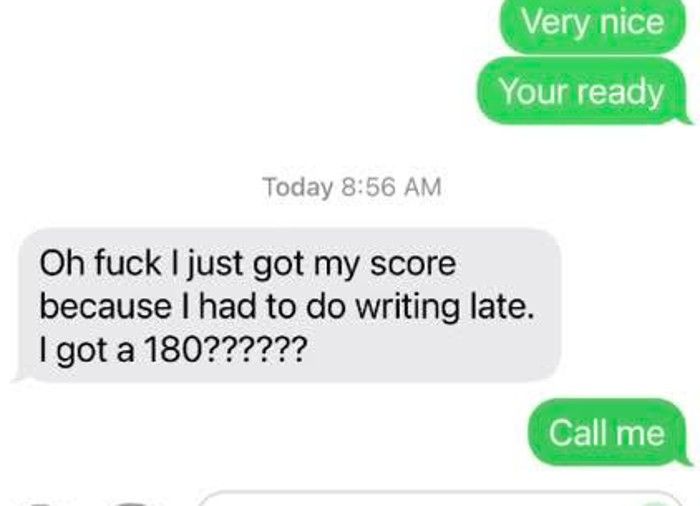 Student text reporting a 180 LSAT score